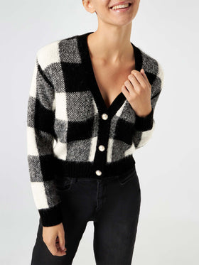 Woman short cardigan with jewel buttons and vichy print - MC2 Saint Barth