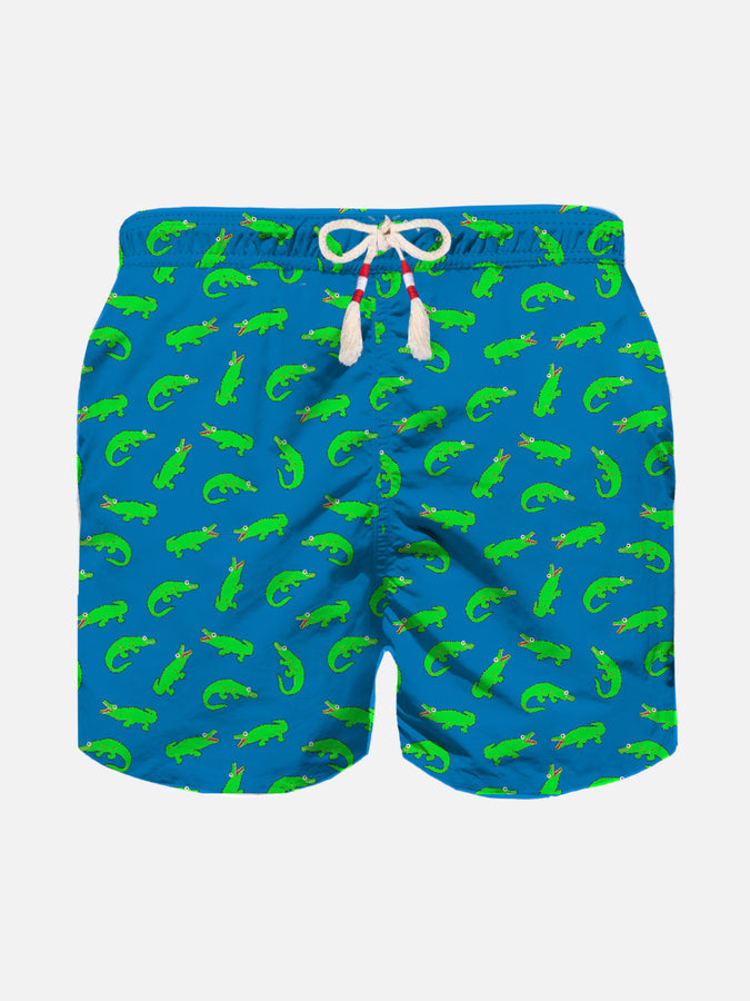 Mc2 Saint Barth Costume da bambino bluette con stampa alligatore verde