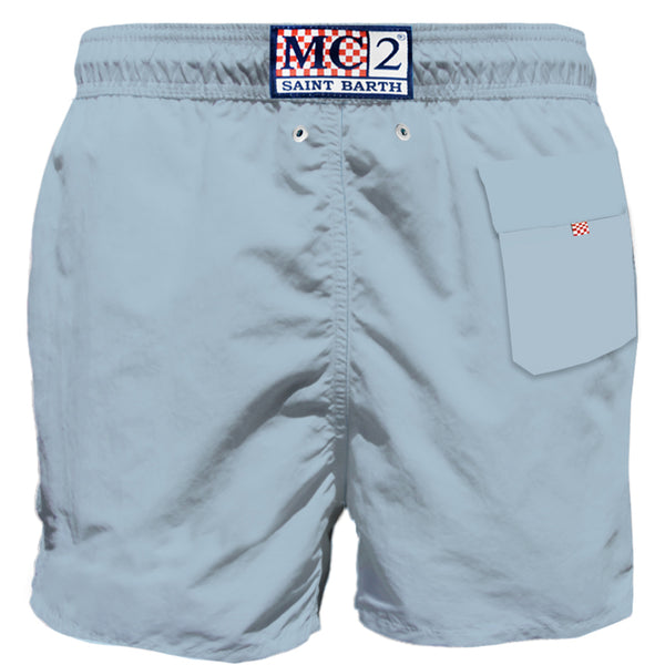 Hellblaue Herren-Badeshorts mit Tasche