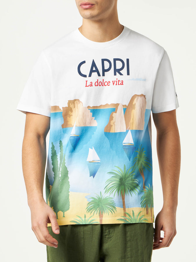 Mc2 Saint Barth T-shirt da uomo in cotone con stampa cartolina Capri