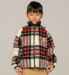 Kids tartan sherpa jacket with St. Barth Bob Club embroidery - MC2 Saint Barth