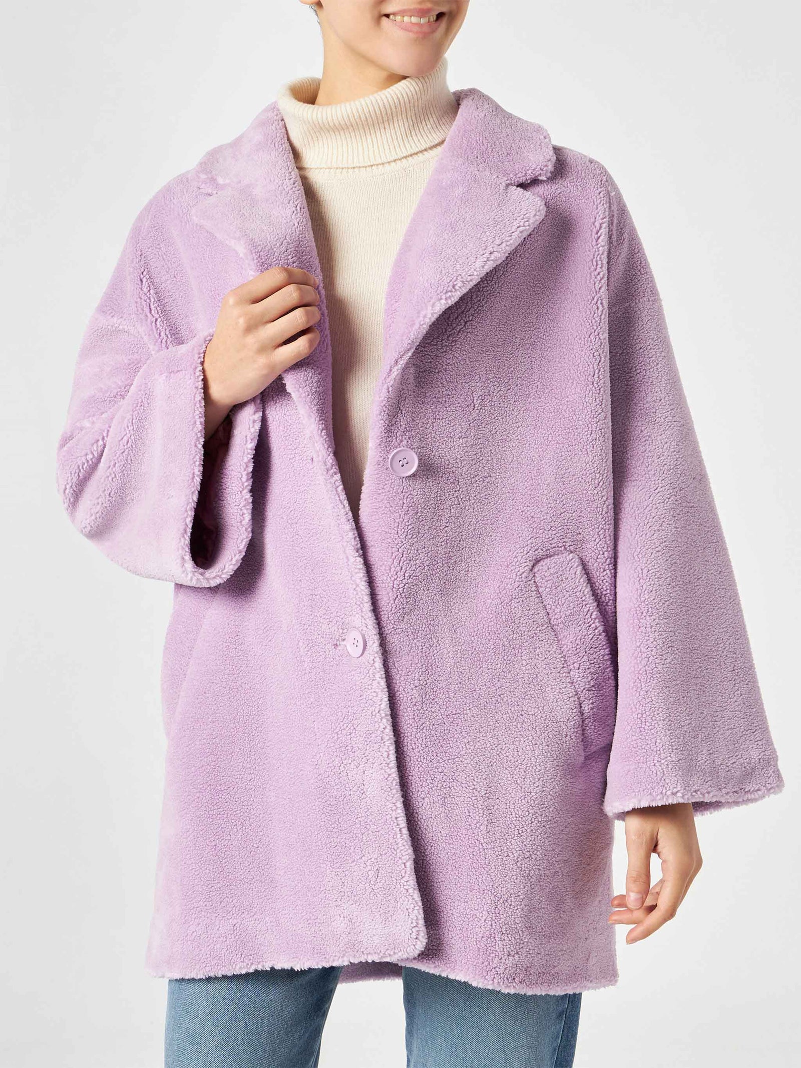 Woman coat lilac teddy fabric MC2 Saint Barth