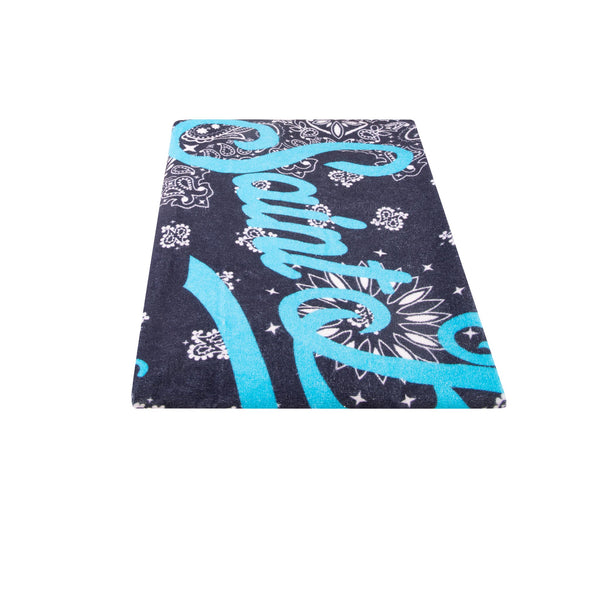 soft terry beach towel with blue bandanna print