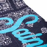 soft terry beach towel with blue bandanna print