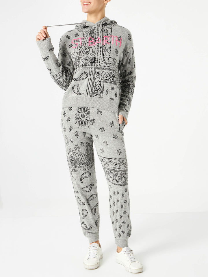 Woman lightweight knit sweatpants with grey bandanna print - MC2 Saint Barth