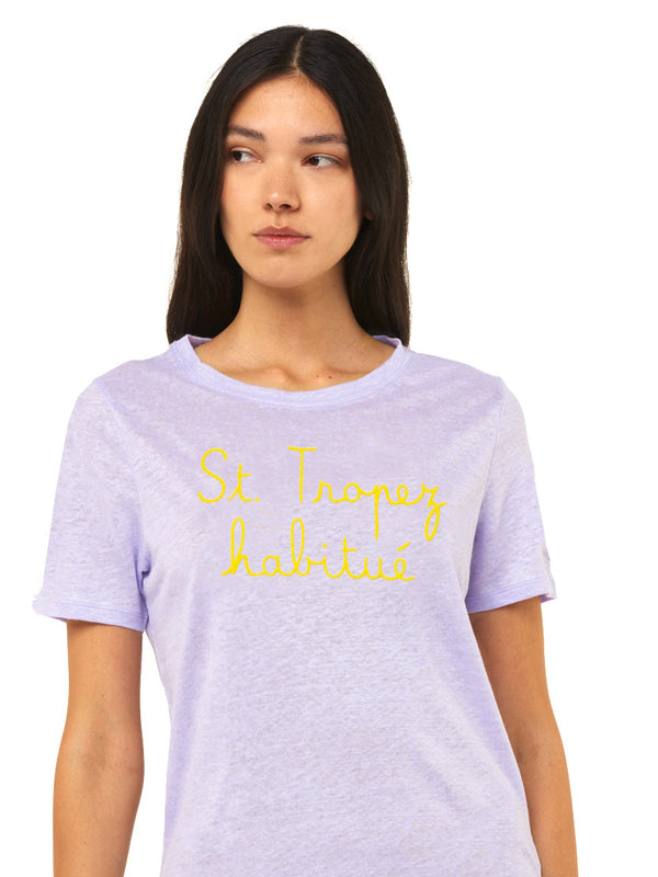 Leinen-T-Shirt mit St. Tropez Habituè-Stickerei