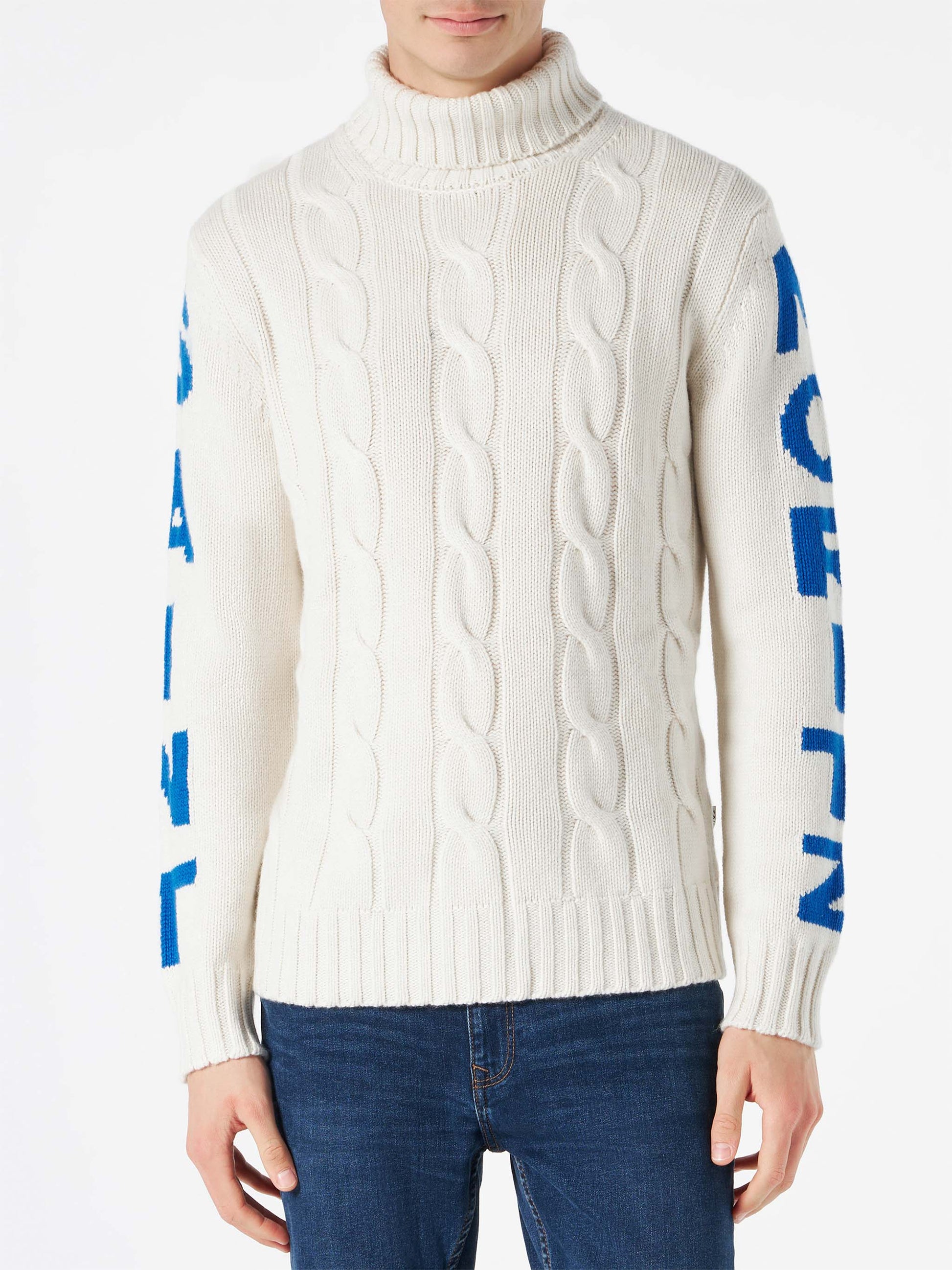 Man turtleneck braided sweater with Saint Moritz print - MC2 Saint Barth