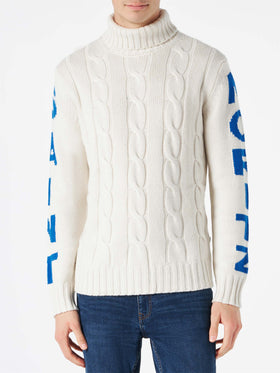 Man turtleneck braided sweater with Saint Moritz print - MC2 Saint Barth