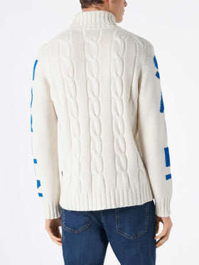 Man turtleneck braided sweater with Saint Moritz print - MC2 Saint Barth