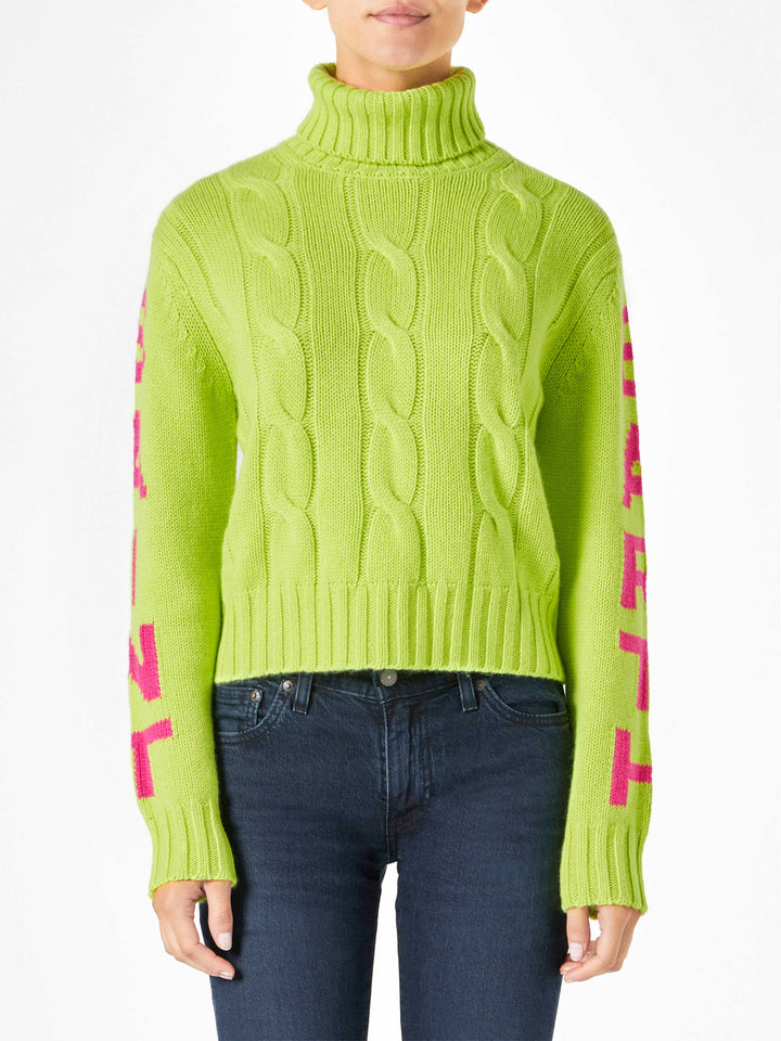 Woman fluo yellow turtleneck braided sweater - MC2 Saint Barth