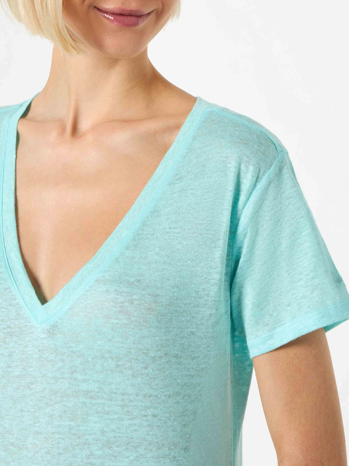 Woman water green linen t-shirt - MC2 Saint Barth
