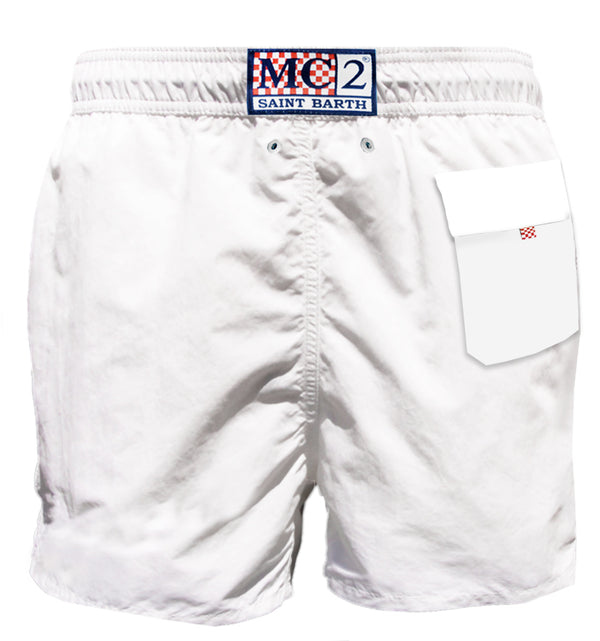 Weiße Herren-Badeshorts mit Tasche