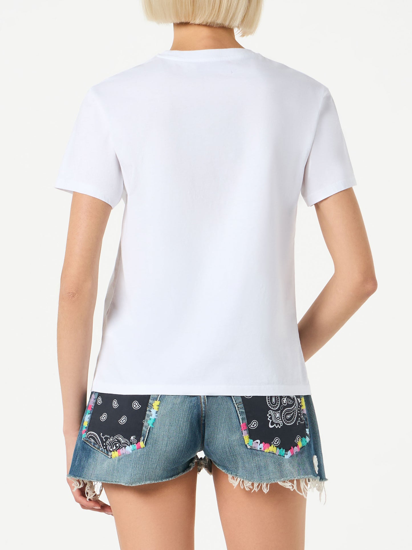 Woman cotton t-shirt with The Bride (maybe) rhinestone embroidery - MC2 Saint Barth