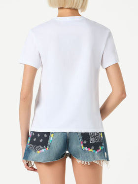 Woman cotton t-shirt with The Bride (maybe) rhinestone embroidery - MC2 Saint Barth