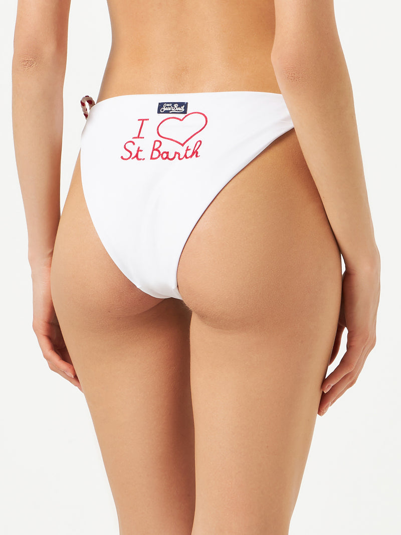 Woman swim briefs with I love St. Barth embroidery