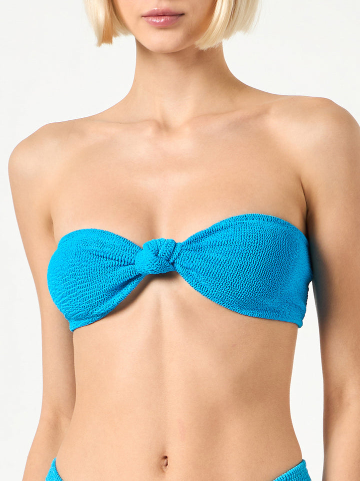 Woman dust blue crinkle bandeau top with knot - MC2 Saint Barth