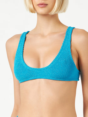 Woman light blue lurex crinkle bralette swimsuit - MC2 Saint Barth