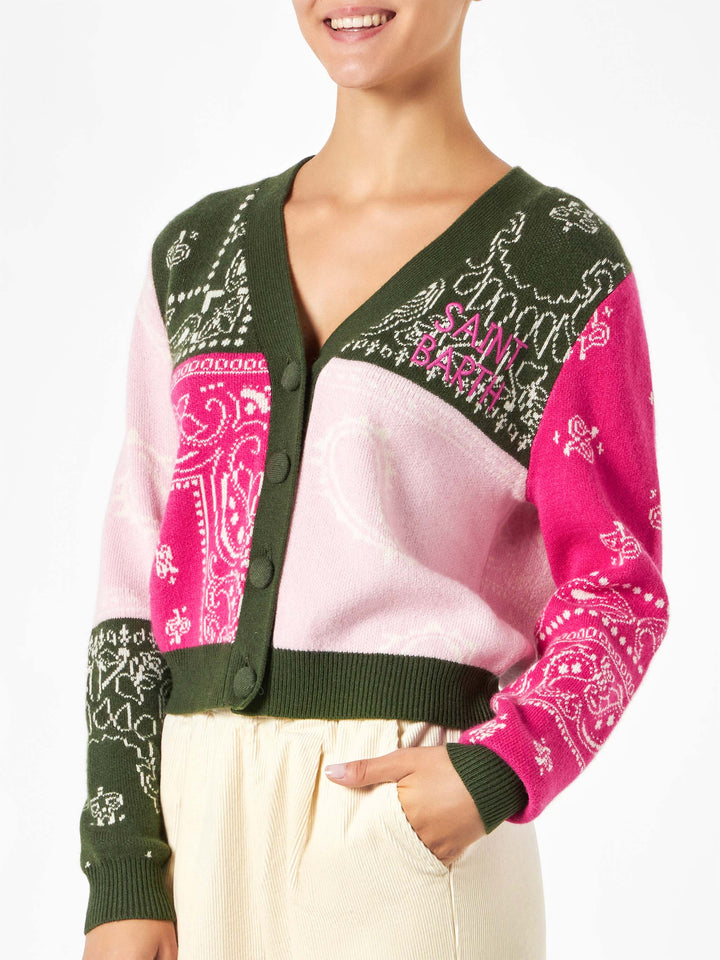 Woman cropped cardigan with bandanna print - MC2 Saint Barth
