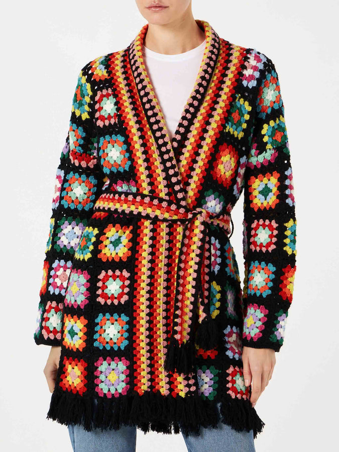 Mc2 Saint Barth Cappotto crochet multicolore con cintura