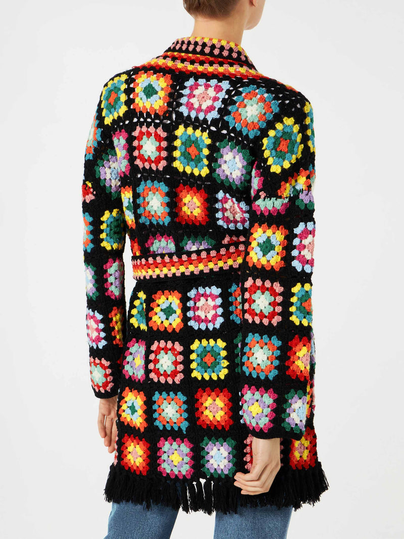 Multicolor crochet coat with belt