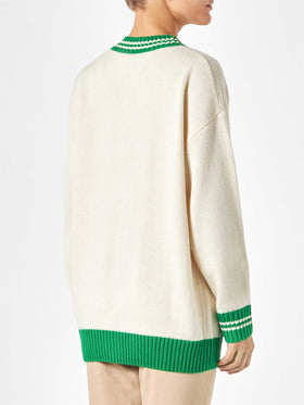 Woman white cardigan with embroidery - MC2 Saint Barth