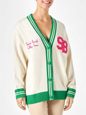 Woman white cardigan with embroidery - MC2 Saint Barth