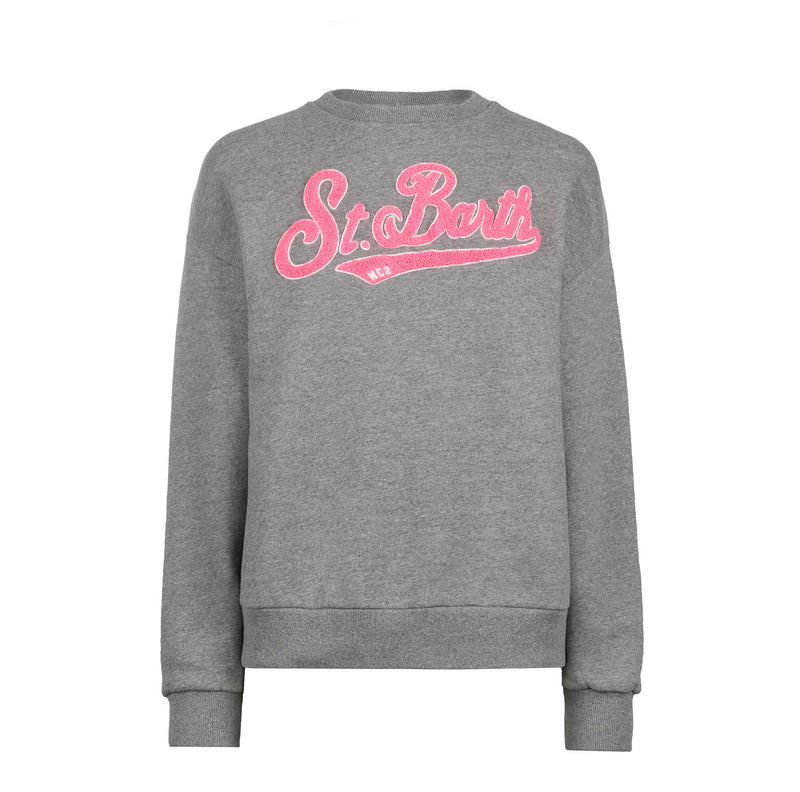 Woman fleece sweatshirt with pink terry logo