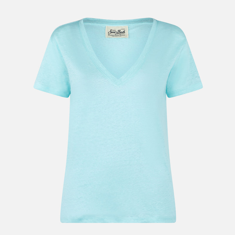 T-shirt da donna in lino verde acqua