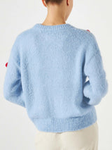 Woman brushed crewneck sweater with mushroom appliqué