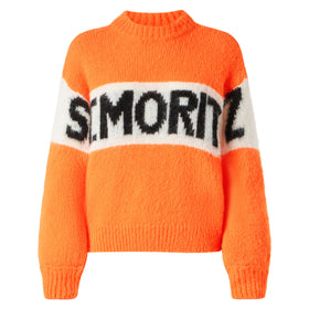 Woman fluo orange brushed crewneck sweater