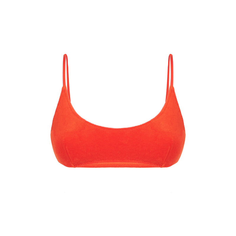 Orangefarbener Bralette-Badeanzug für Damen aus Frottee