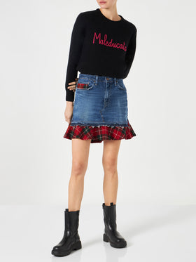 Woman vintage jeans skirt with tartan details - MC2 Saint Barth