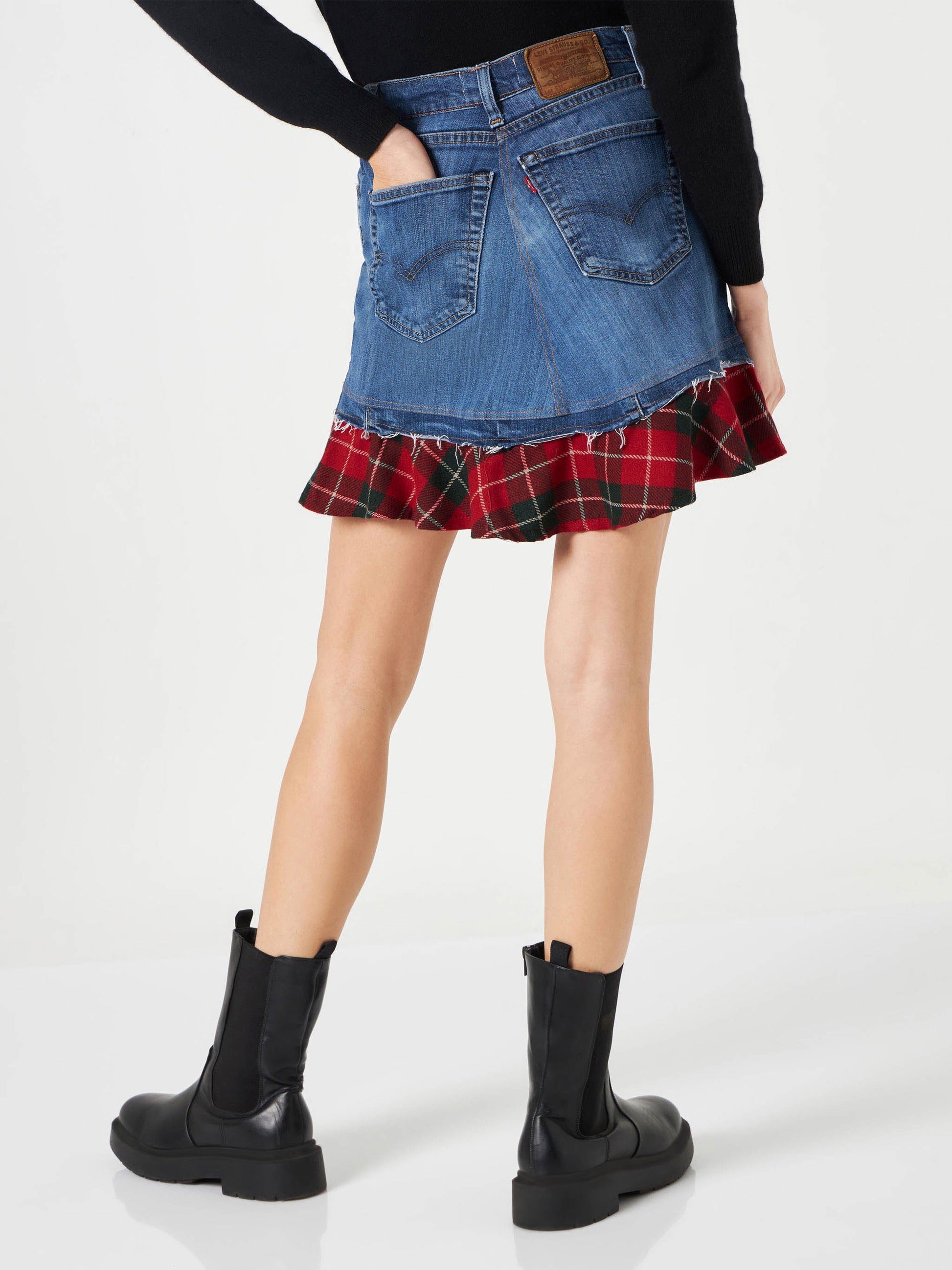 Woman vintage jeans skirt with tartan details - MC2 Saint Barth