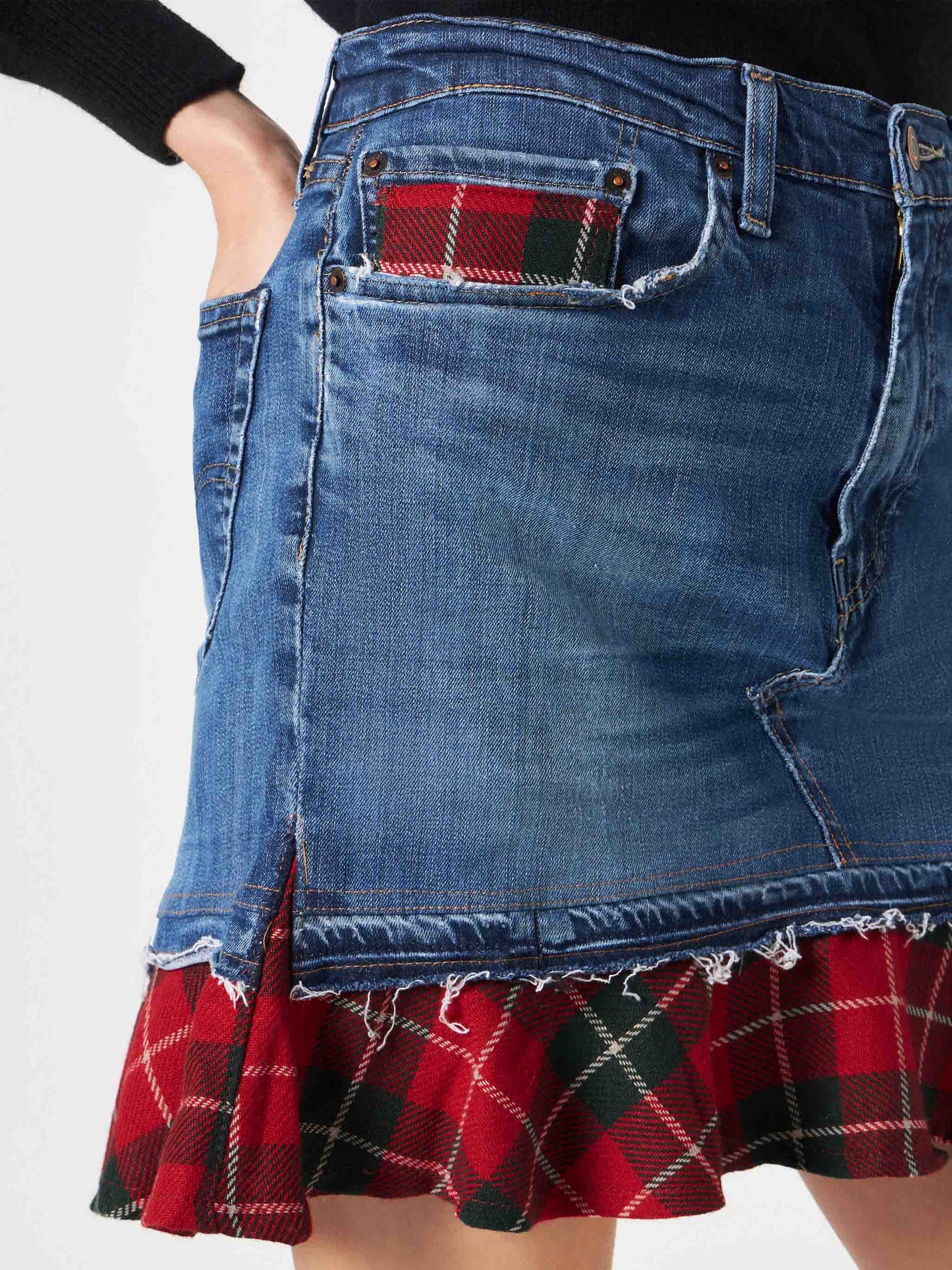Woman vintage jeans skirt with tartan details - MC2 Saint Barth