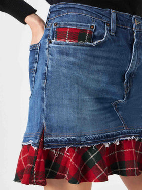 Woman vintage jeans skirt with tartan details - MC2 Saint Barth