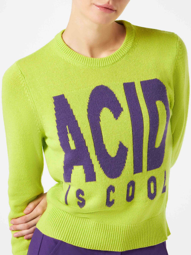 Woman acid green sweater "Acid is cool"