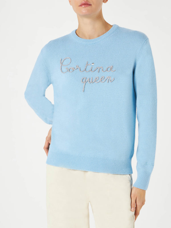 Woman sweater with Cortina Queen embroidery