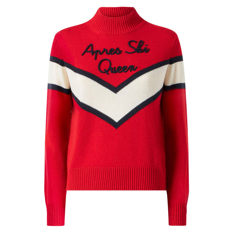 Woman half-turtleneck sweater with Apres ski Queen lettering