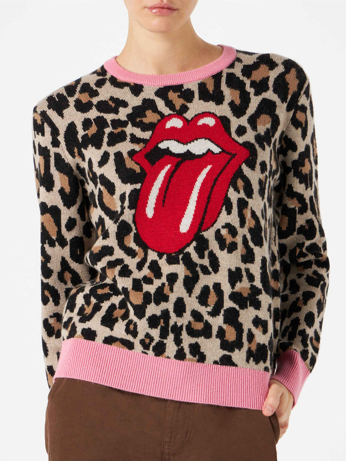 Mc2 Saint Barth Maglia da donna garzata con stampa animalier | EDIZIONE SPECIALE DEI ROLLING STONES®