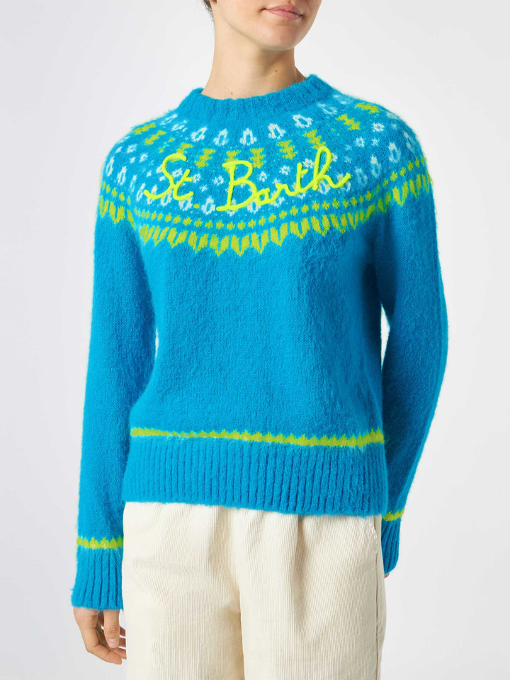 Woman light blue crewneck nordic jacquard sweater - MC2 Saint Barth