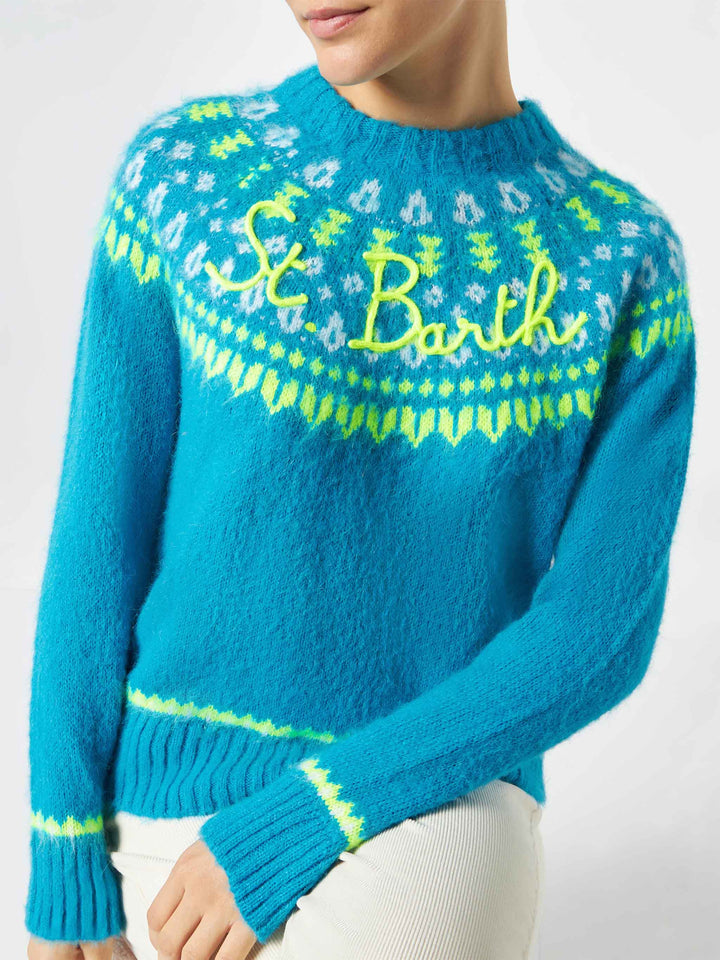 Woman light blue crewneck nordic jacquard sweater - MC2 Saint Barth