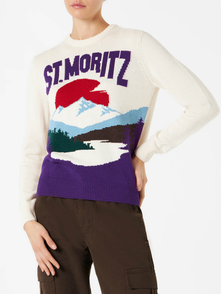 Woman crewneck sweater with St.Moritz - MC2 Saint Barth