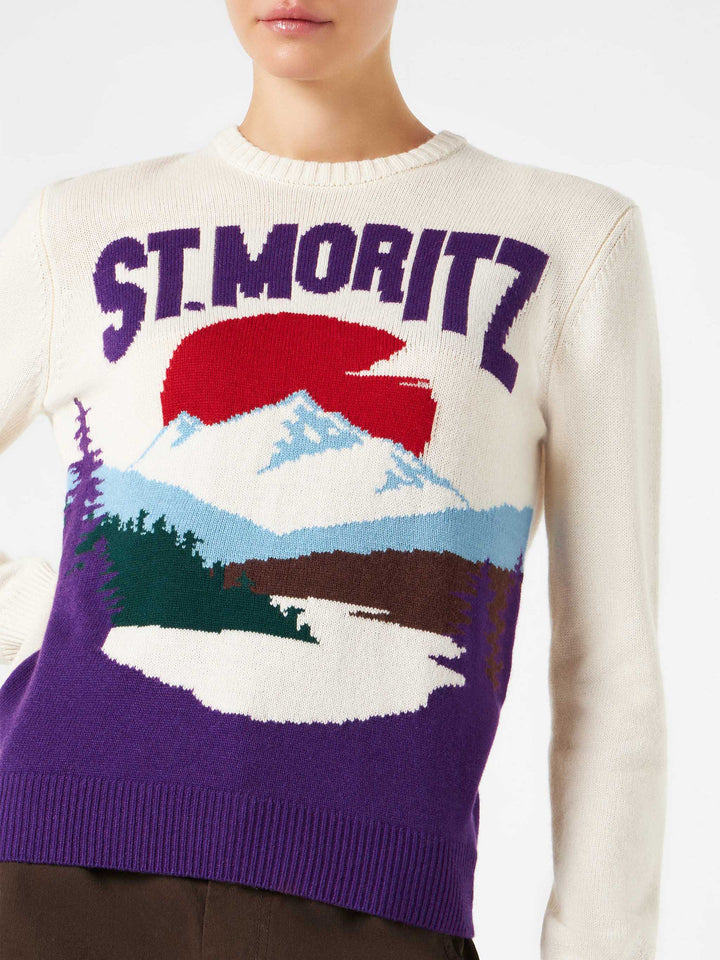 Woman crewneck sweater with St.Moritz - MC2 Saint Barth
