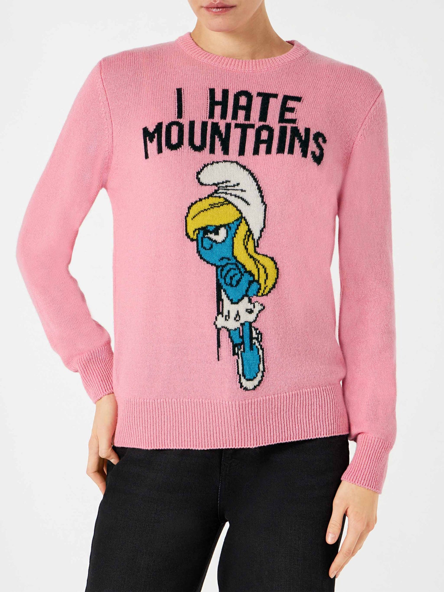 Maglia da donna rosa  I hate Mountains Puffetta | ©PEYO EDIZIONE SPECIALE