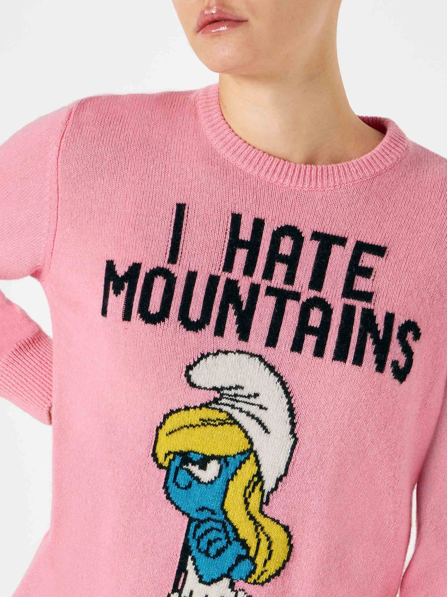 Maglia da donna rosa  I hate Mountains Puffetta | ©PEYO EDIZIONE SPECIALE