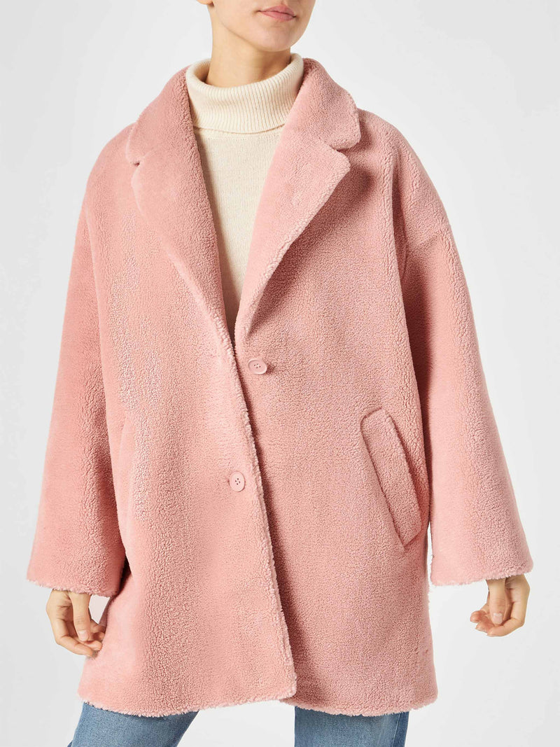 Cappotto da donna tessuto teddy rosa