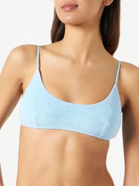Woman light blue terry bralette swimsuit