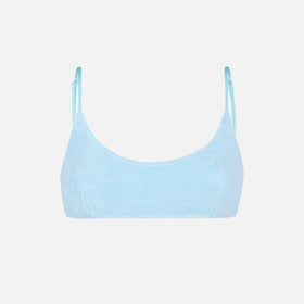 Woman light blue terry bralette swimsuit
