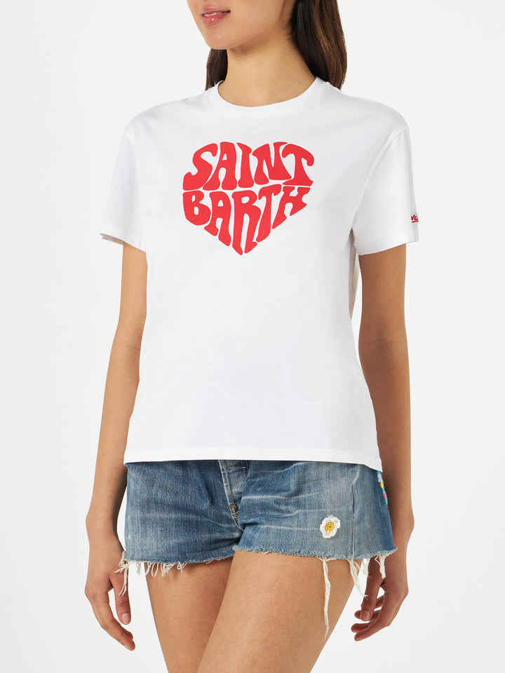 T-shirt da donna in cotone con scritta Saint Barth