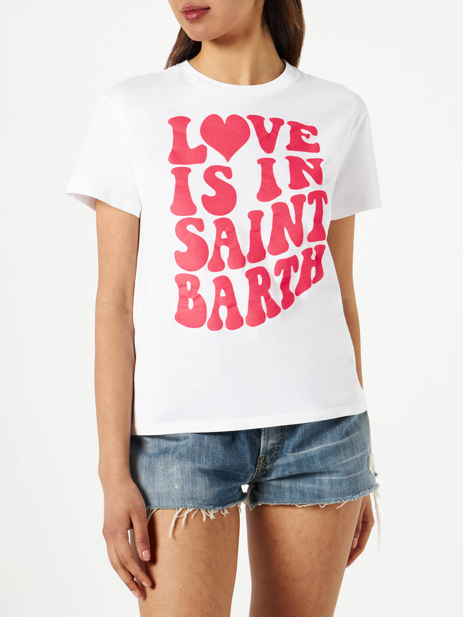 Mc2 Saint Barth T-shirt da donna in cotone con scritta Love is in Saint Barth